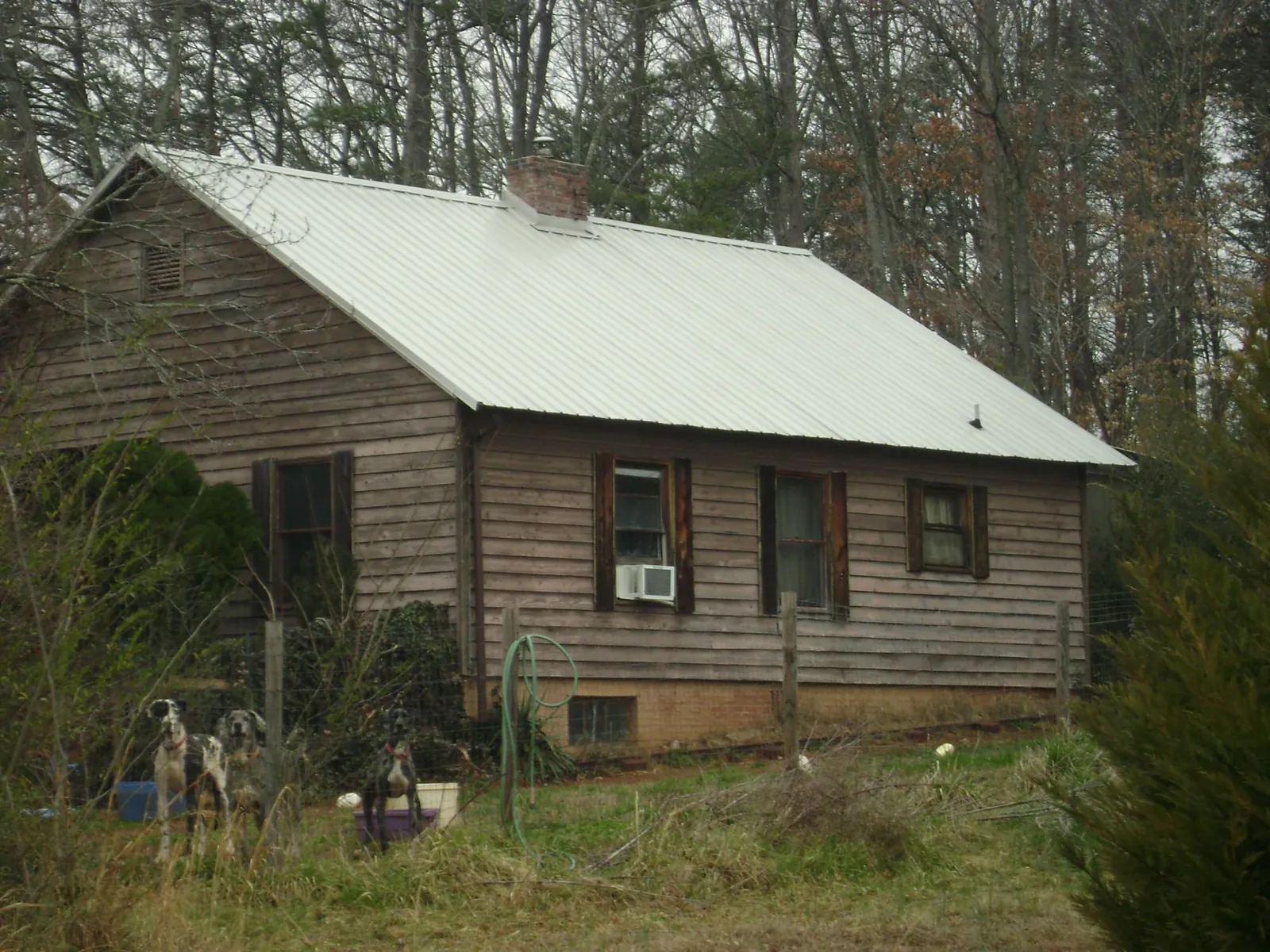 White metal roof on an old wood sided farmhouse, from a Metal Roof Installation job in Brownsdale